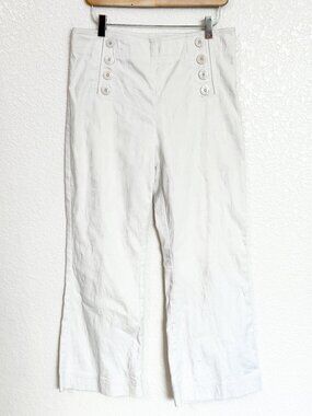 Margaret O'Leary Sailor-Front Pants Medium White Textured Nautical Button Detail